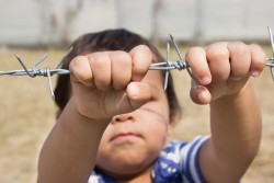 Niño agarrando una alambrada