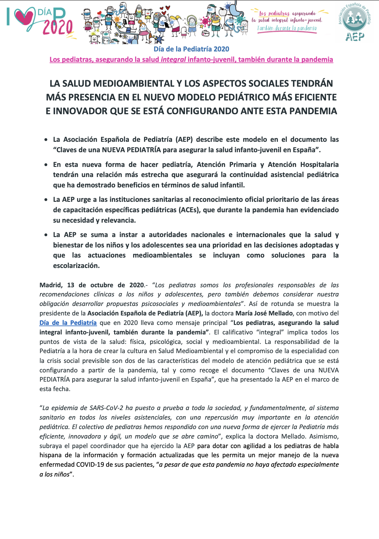 Dia P 2020 Los Pediatras Asegurando La Salud Integral Infanto Juvenil Tambien Durante La Pandemia Asociacion Espanola De Pediatria